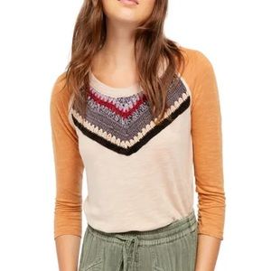 Free People Spring Bound Crochet Yoke Top In Calm Sand Combo
